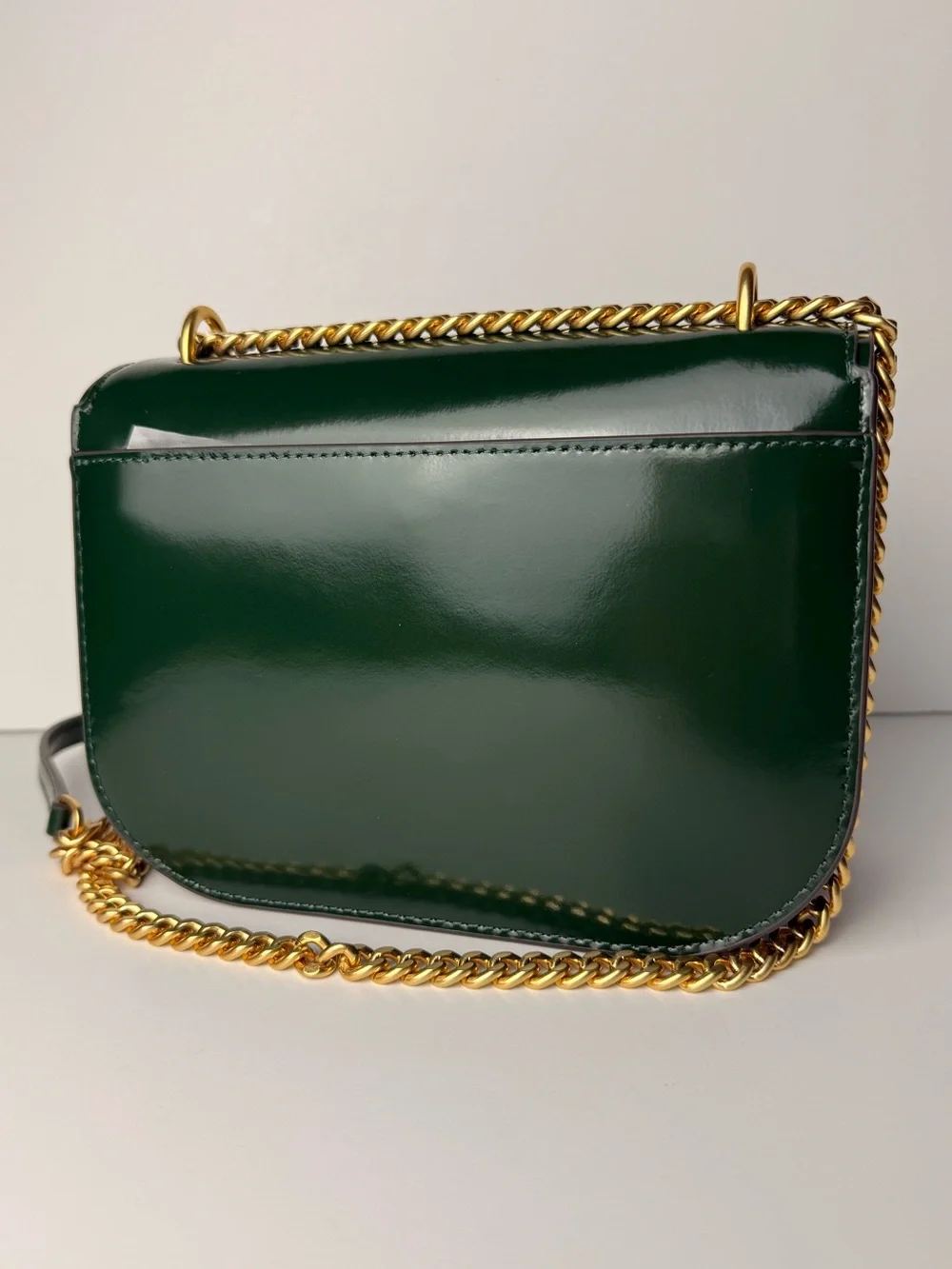 Tory Burch Emerson Patent Flap Adjustable Shoulder Bag Pine Tree Green / Gold
